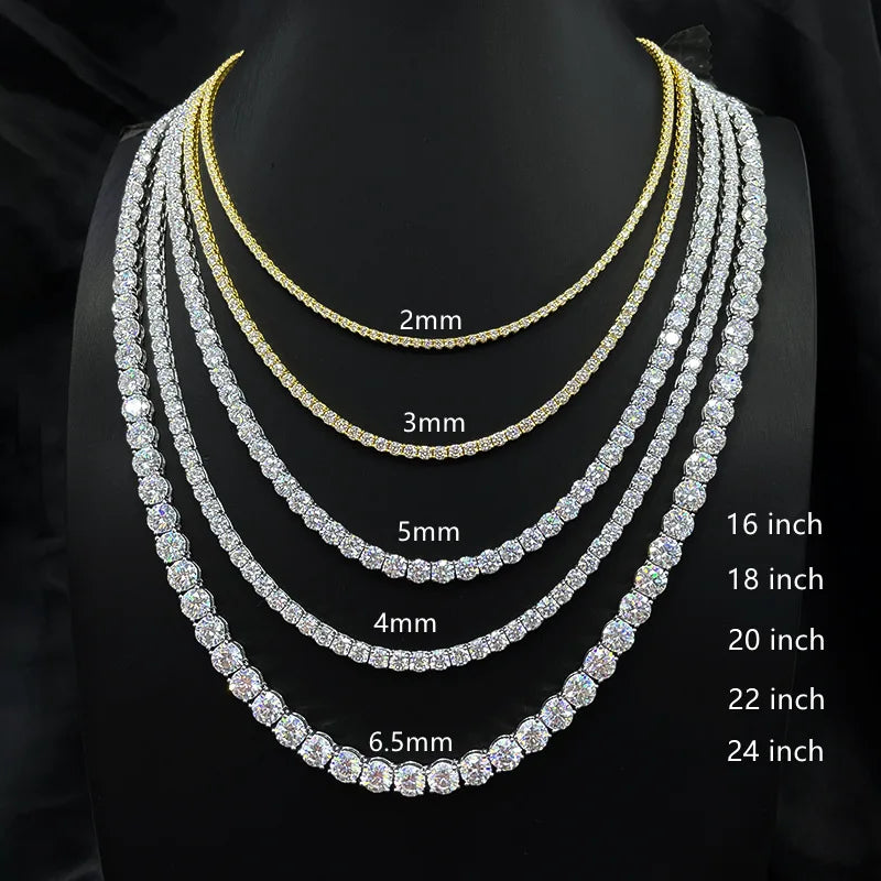 Custom Fashion Jewelry 925 Silver Iced Out Moissanite Tennis Chain with GRA Certificate for Men Women Moissanite Necklace