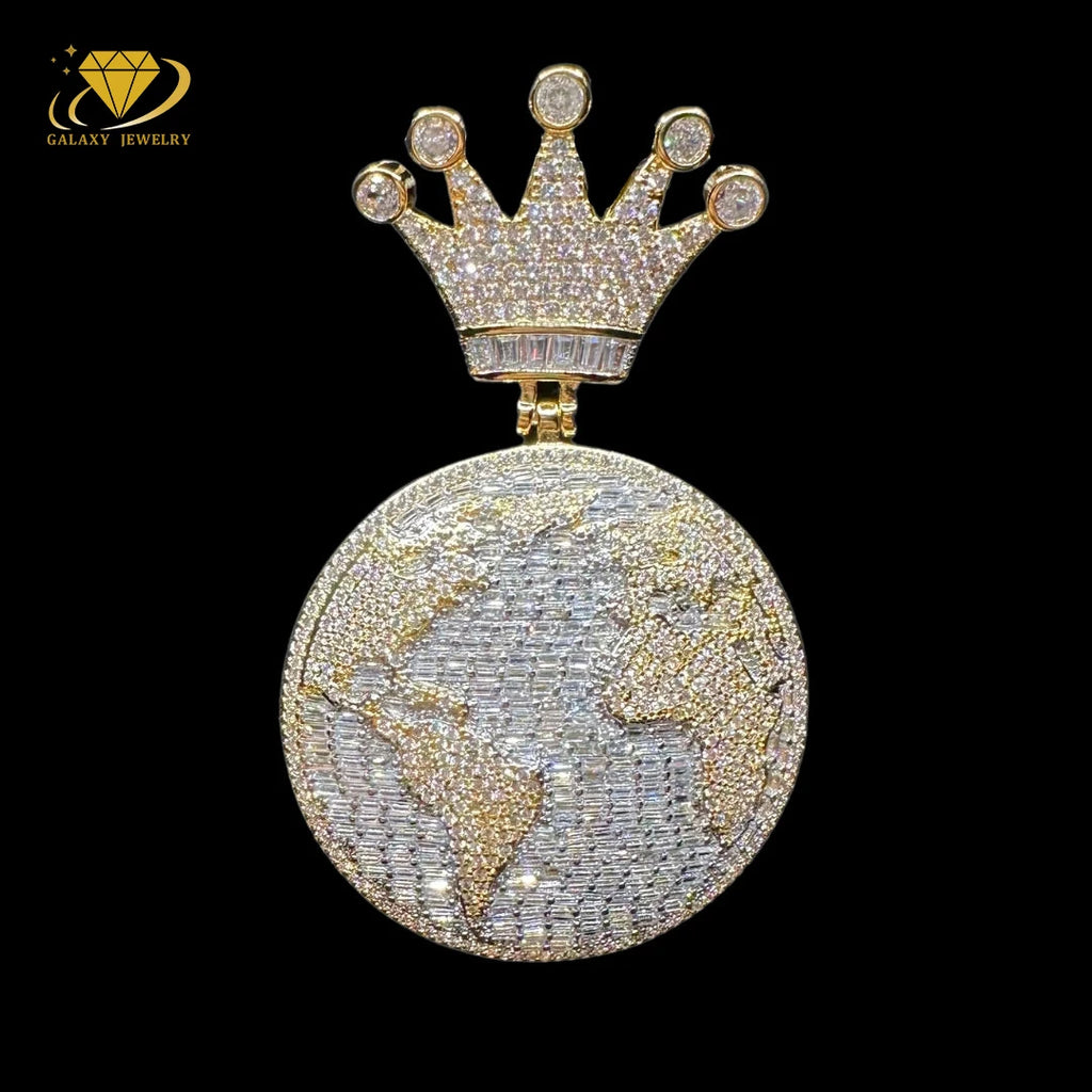 Hiphop Jewelry Custom Men 925 Solid Silver Iced Out VVS Diamond Moissanite Big Disc Name Letter Pendant for Tennis Cuban Chain