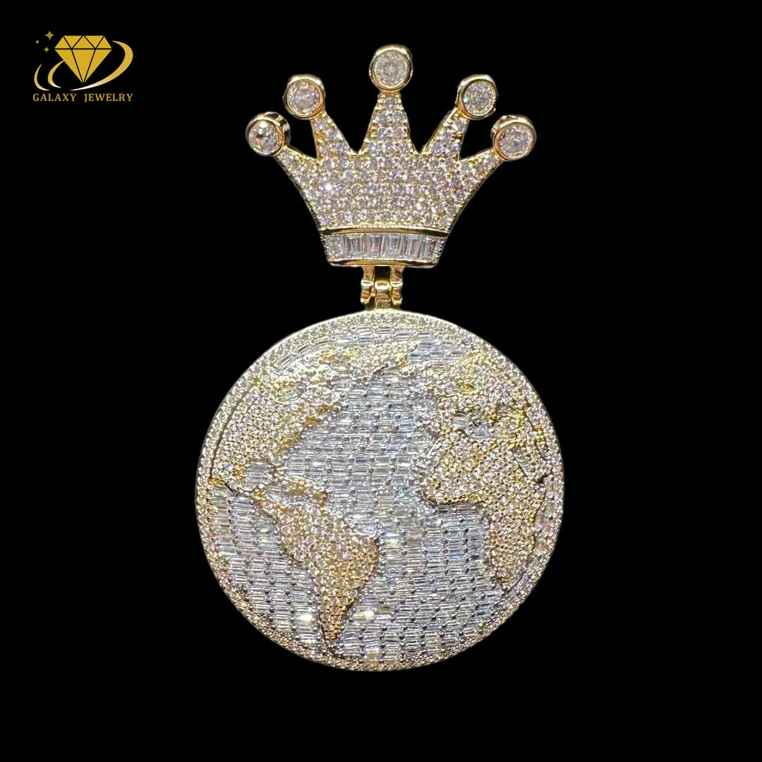 Hiphop Jewelry Custom Men 925 Solid Silver Iced Out VVS Diamond Moissanite Big Disc Name Letter Pendant for Tennis Cuban Chain