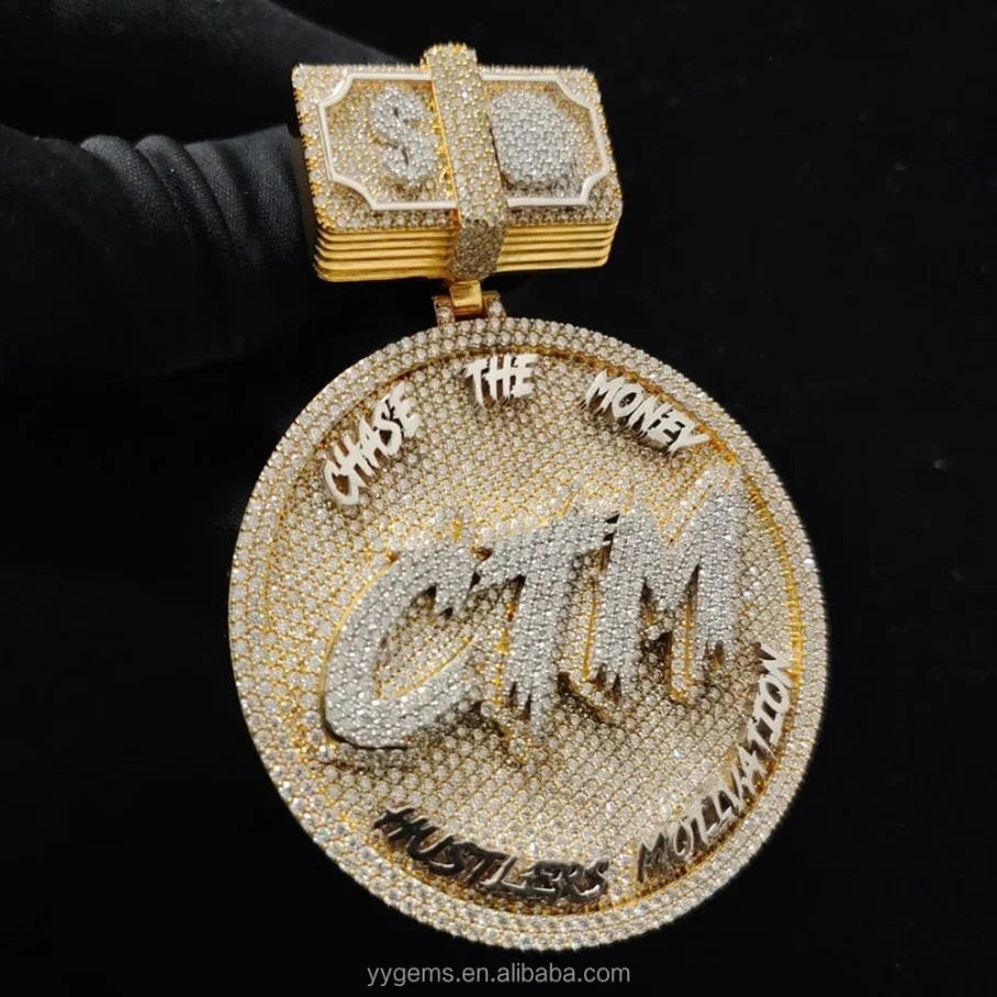 Yu Ying Custom Bail Raised Letter Pendant Solid 925 Sterling Silver Real Gold Plated Hip Hop Logo Pendant for Necklace Jewelry