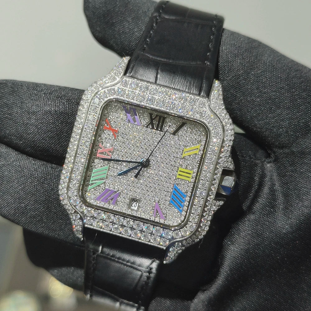 Bust Down Hip Hop Iced Out Diamond Watches Automatic Mechanical VVS Moissanite Watch Past Diamond Tester