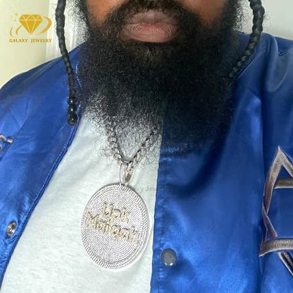 Hiphop Jewelry Custom Men 925 Solid Silver Iced Out VVS Diamond Moissanite Big Disc Name Letter Pendant for Tennis Cuban Chain