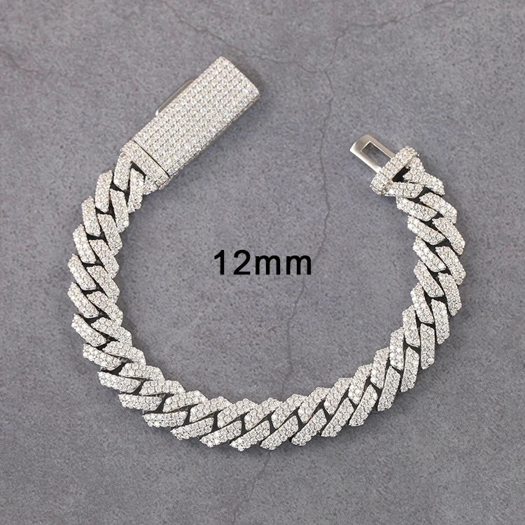18K Gold Cuban Link Chain 12mm Wide 2-Row Lab Grown Diamond Hiphop Fine Jewelry Bracelet Necklaces for Wedding Anniversary Gift