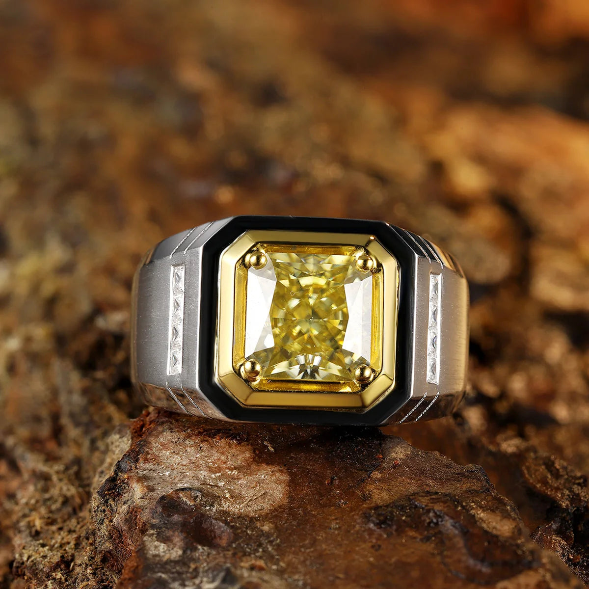 New Arrival 3.12ct Yellow Moissanite 925 for Men Diamond Moissanite Engagement Ring