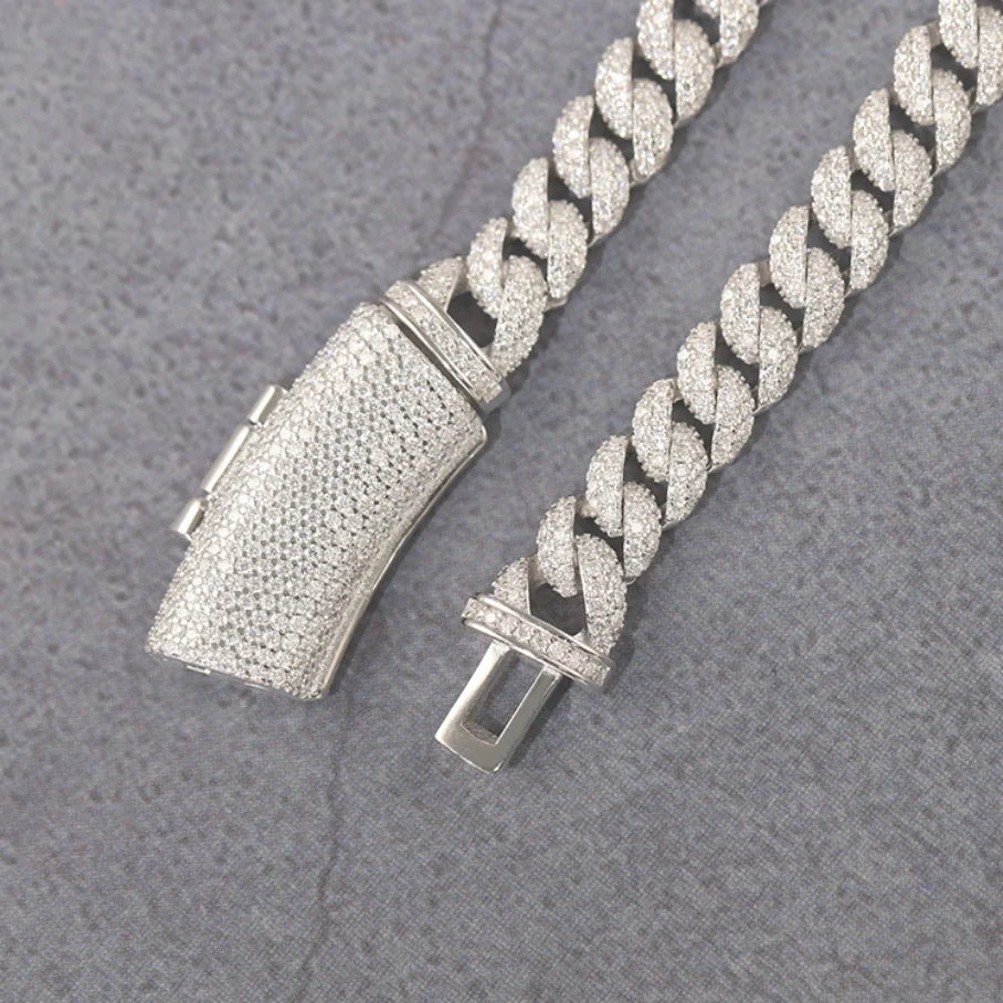 18K Gold Cuban Link Chain 12mm Wide 2-Row Lab Grown Diamond Hiphop Fine Jewelry Bracelet Necklaces for Wedding Anniversary Gift