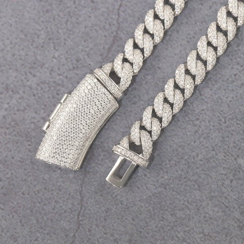 18K Gold Cuban Link Chain 12mm Wide 2-Row Lab Grown Diamond Hiphop Fine Jewelry Bracelet Necklaces for Wedding Anniversary Gift