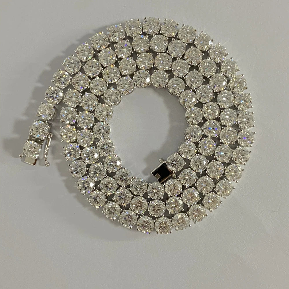 HQ GEMS 20 Inch 5mm Diamond 925 Sterling Silver Hip Hop Iced Out Moissanite Diamond Tennis Chain Necklace