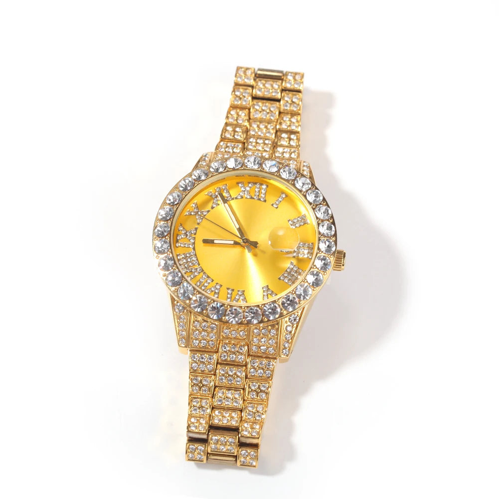 Hot Sale Luxury Baby Blue White Gold Color Watch Blue Red Pink Multi-Color Bezel Setting Watch Women Men Bling Bling Watch