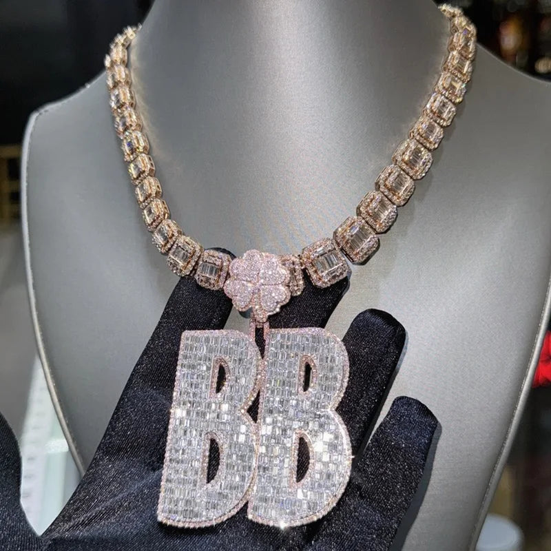 Custom Bail/logo Full Iced Out Moissanite Pendant Pass Diamond test 925 Silver Round Pendant Custom Letter Pendants Jewelry