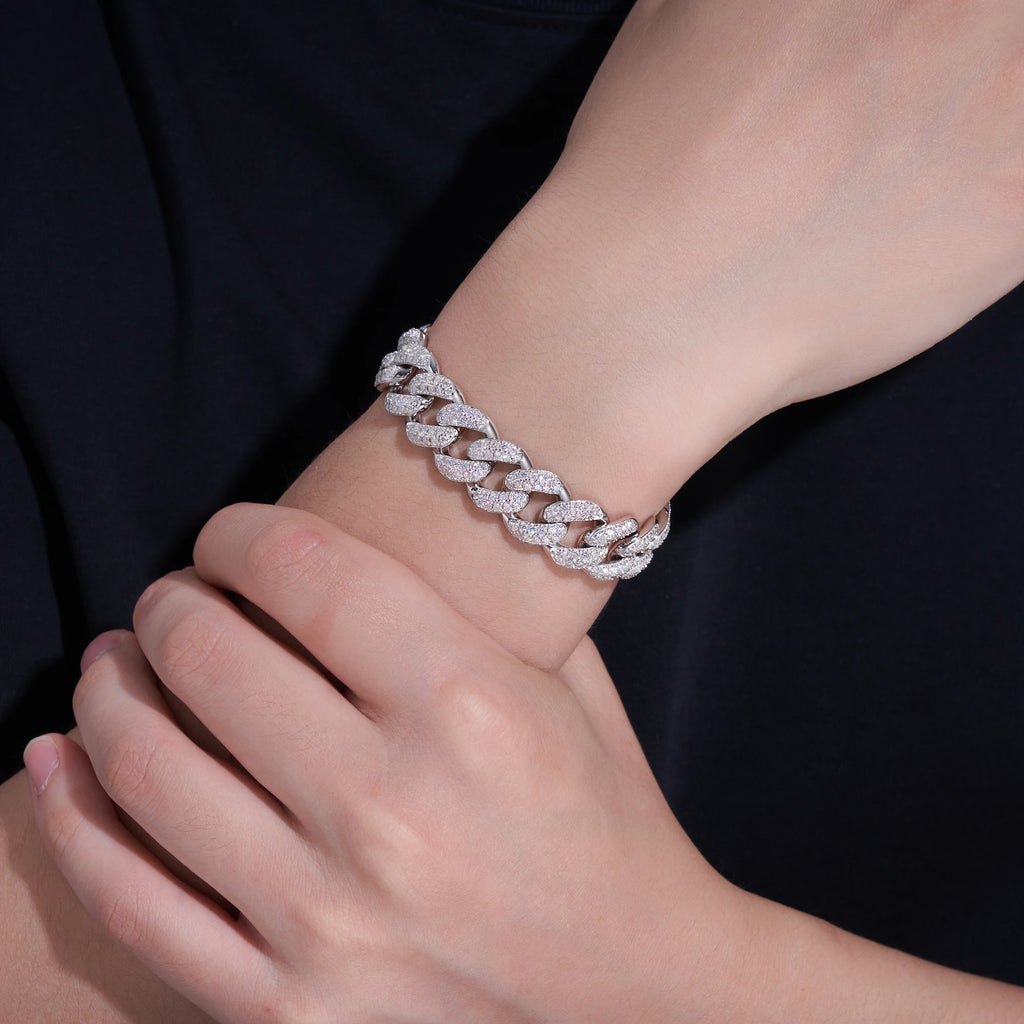 Pass Diamond Tester 925 Sterling Silver Hip Hop 18mm Mosaic Set Moissanite Cuban Chain Clasp for Gift Party Wedding Bracelet