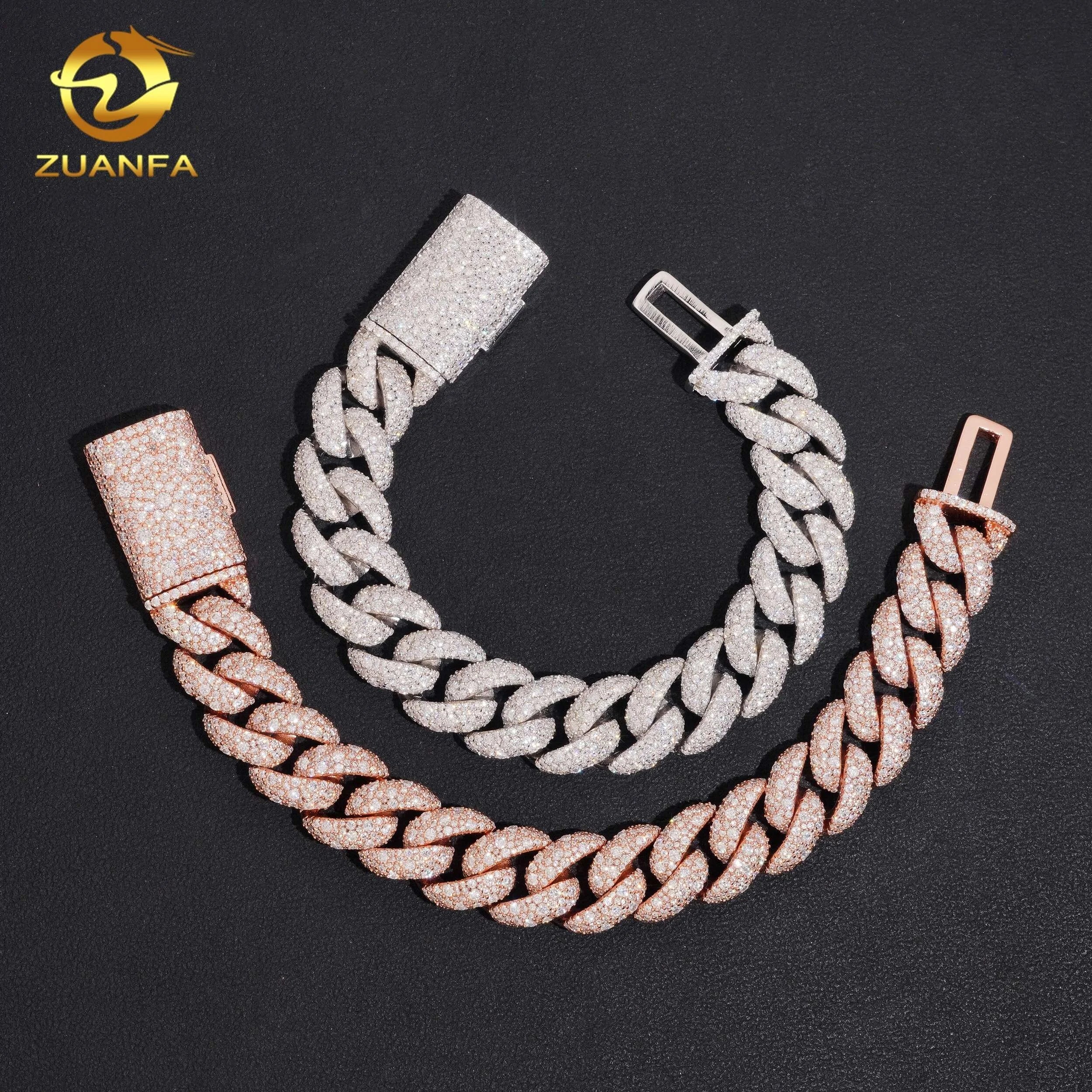 Fast Shipping Local Stock 925 Silver Hip Hop 14mm Mosaic Setting Iced Out Moissanite Cuban Link Bracelet