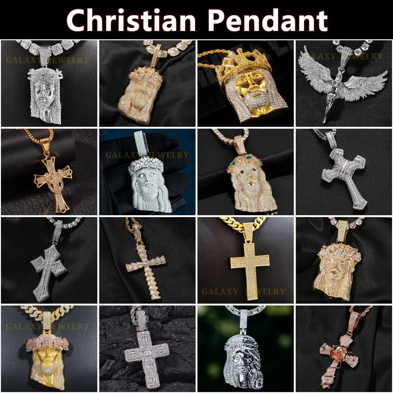Trendy Iced Out Pendant 925 Sterling Silver Gold Plated Bling Hip Hop Jewelry Moissanite Cross Pendant Necklace