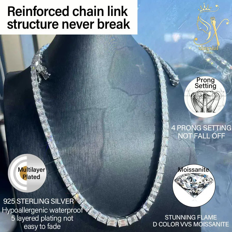 Custom Fashion Jewelry 925 Silver Iced Out Moissanite Tennis Chain with GRA Certificate for Men Women Moissanite Necklace
