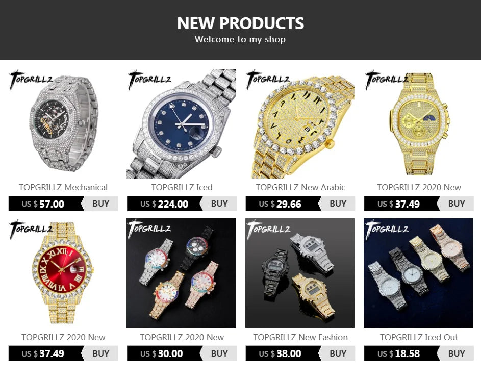 TOPGRILLZ Iced Presidential Mens Watch Luxury 18K White Gold stainless steel  Watch with zirconia