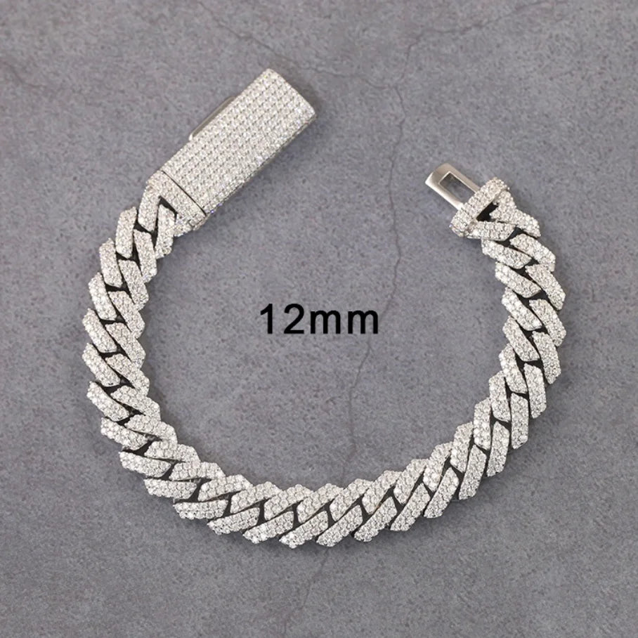 18K Gold Cuban Link Chain 12mm Wide 2-Row Lab Grown Diamond Hiphop Fine Jewelry Bracelet Necklaces for Wedding Anniversary Gift