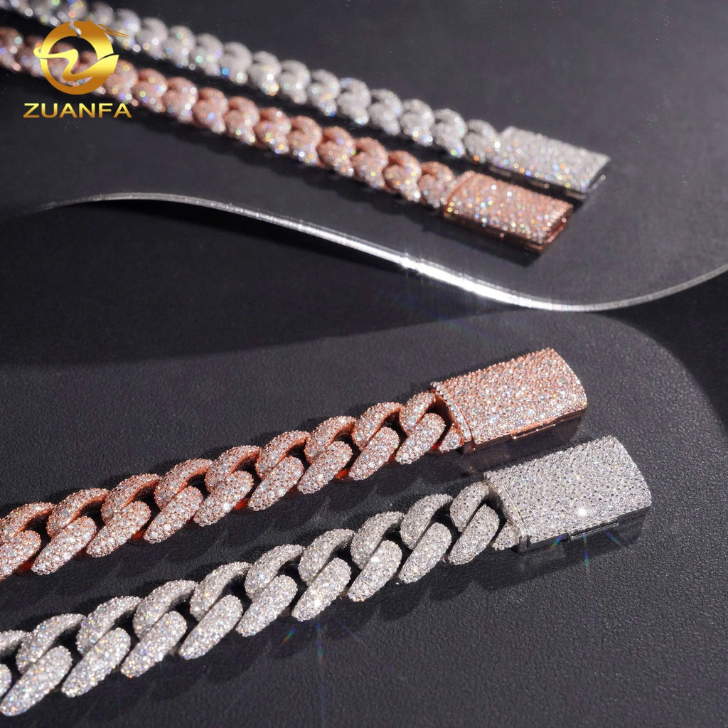 Fast Shipping Local Stock 925 Silver Hip Hop 14mm Mosaic Setting Iced Out Moissanite Cuban Link Bracelet