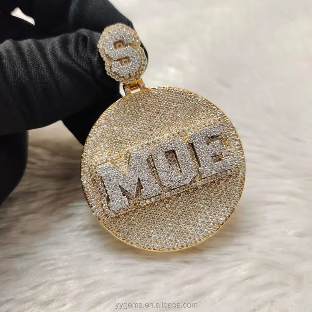 Yu Ying Custom Bail Raised Letter Pendant Solid 925 Sterling Silver Real Gold Plated Hip Hop Logo Pendant for Necklace Jewelry