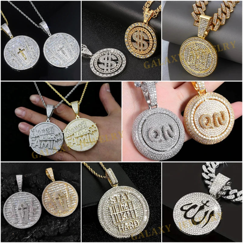 Hiphop Jewelry Custom Men 925 Solid Silver Iced Out VVS Diamond Moissanite Big Disc Name Letter Pendant for Tennis Cuban Chain