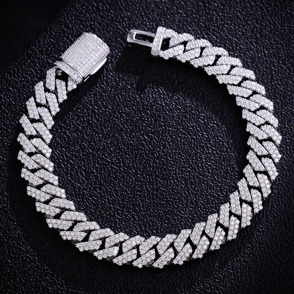 Luxury Cuban Link Chain Moissanite DEF VVS 12MM 925 Sterling Silver Cuban Clover Bracelets Iced Out Hip Hop Jewelry for Men