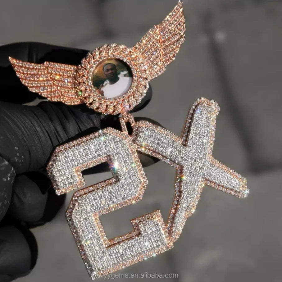 Custom Bail/logo Full Iced Out Moissanite Pendant Pass Diamond test 925 Silver Round Pendant Custom Letter Pendants Jewelry