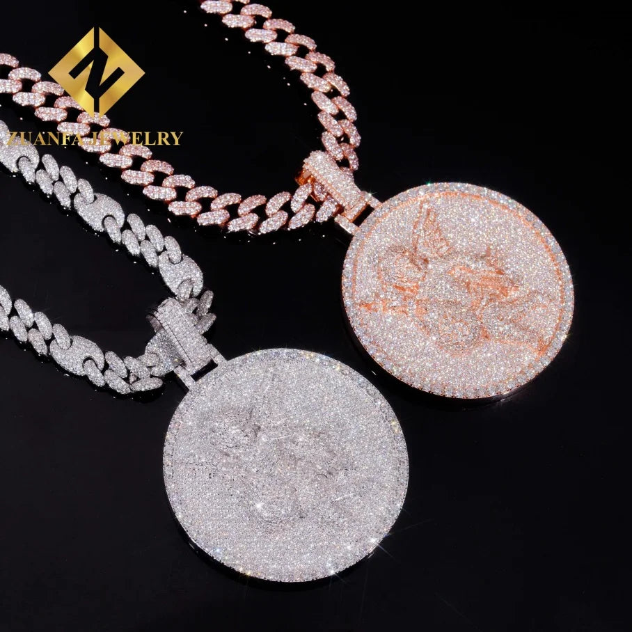 3D Design Angel Pendant Hip Hop 925 Silver Moissanite Pendant Jewelry Rose Gold & Silver Plated Fine Ice Out Pendant for Men