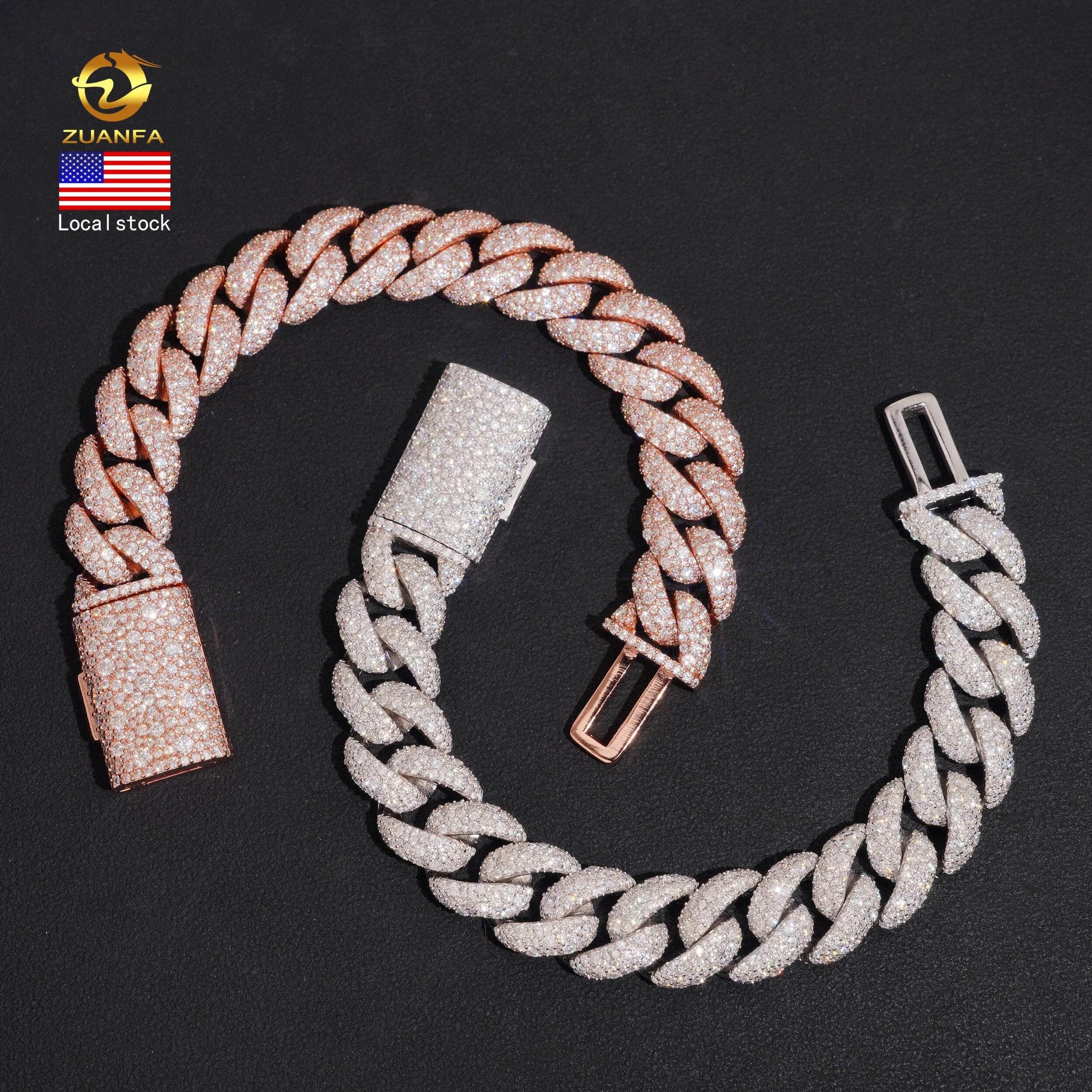Fast Shipping Local Stock 925 Silver Hip Hop 14mm Mosaic Setting Iced Out Moissanite Cuban Link Bracelet