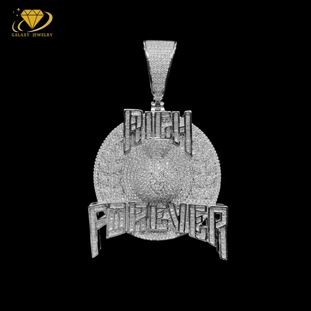 Hiphop Jewelry Custom Men 925 Solid Silver Iced Out VVS Diamond Moissanite Big Disc Name Letter Pendant for Tennis Cuban Chain