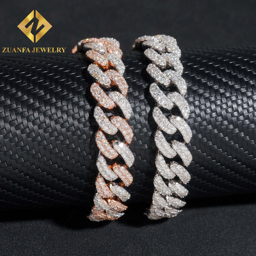 13mm Two ToneJewelry 925 Sterling Silver Moissanite Cuban Link Chain Hip Hop Cuban Iced Out Necklace Bracelet for Men Women