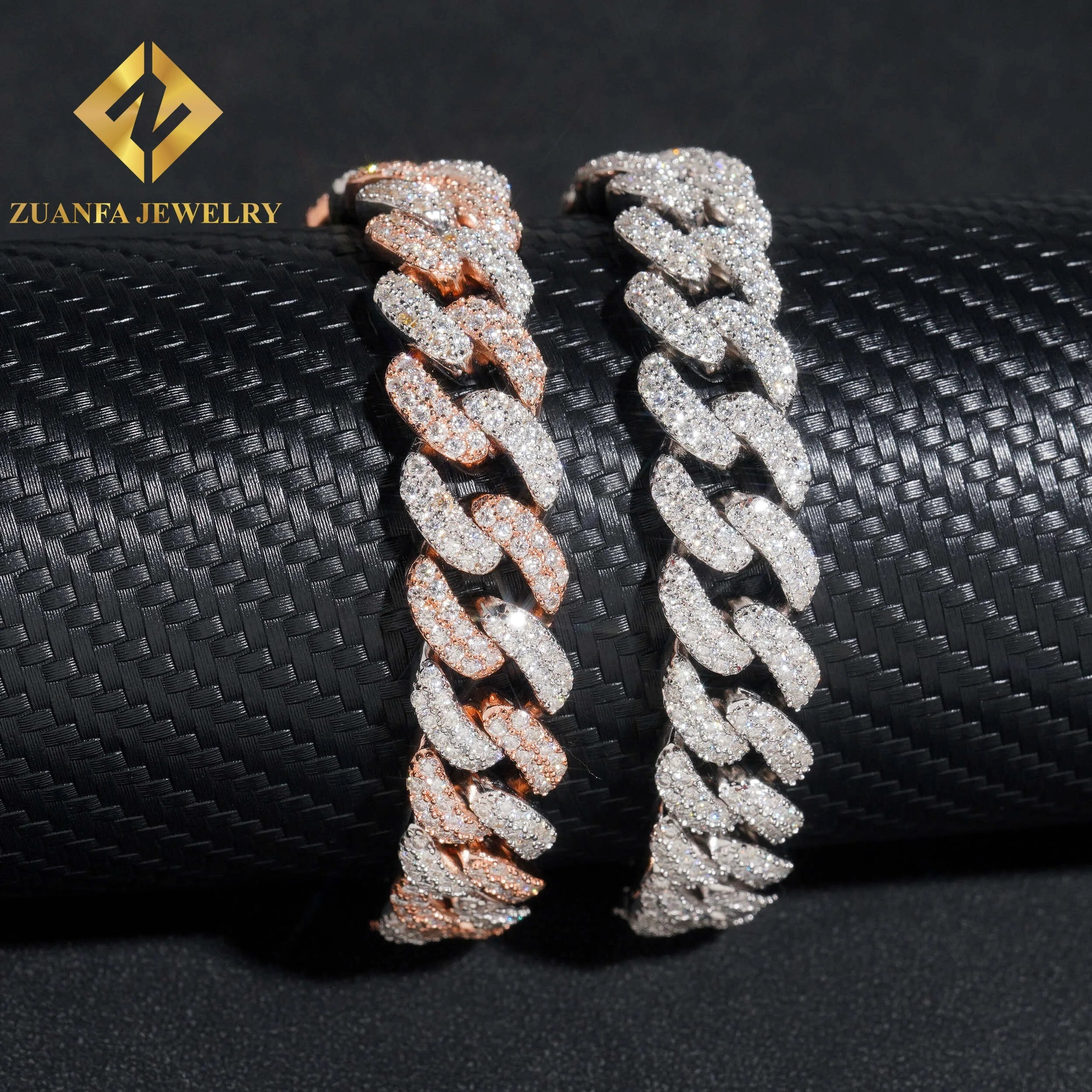 13mm Two ToneJewelry 925 Sterling Silver Moissanite Cuban Link Chain Hip Hop Cuban Iced Out Necklace Bracelet for Men Women