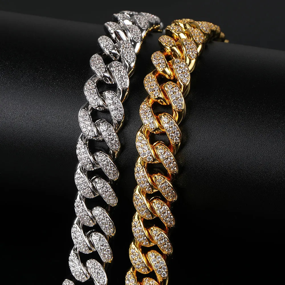 NUOYA 12mm Hip Hop Diamond Necklace Jewelry Miami Cuban Chain Iced Out Chain 18K Gold Plated Necklace