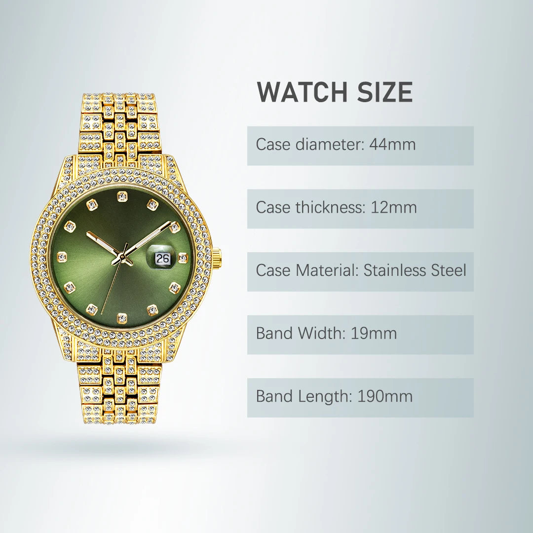 Green Women Watch Elegant Fashion Retro Style Color Ladies Quartz Watches Diamond Band Calendar Waterproof Wristwatch Female