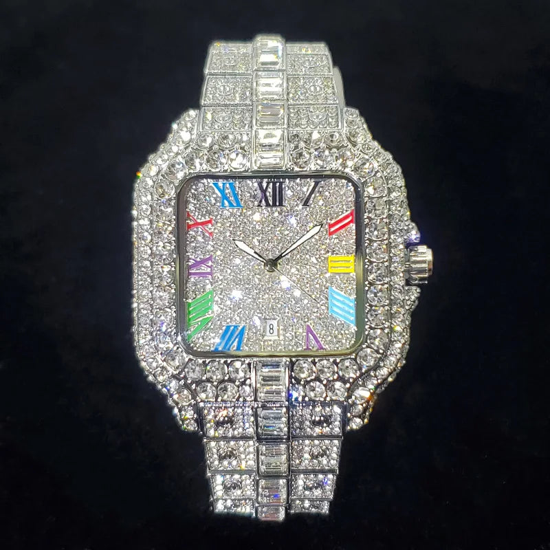 Hot Sale Diamond Watch for Men Top Brand Luxury Ice Wristwatch Fashion Stainless Steel Waterproof Quartz Watches Dropshipping