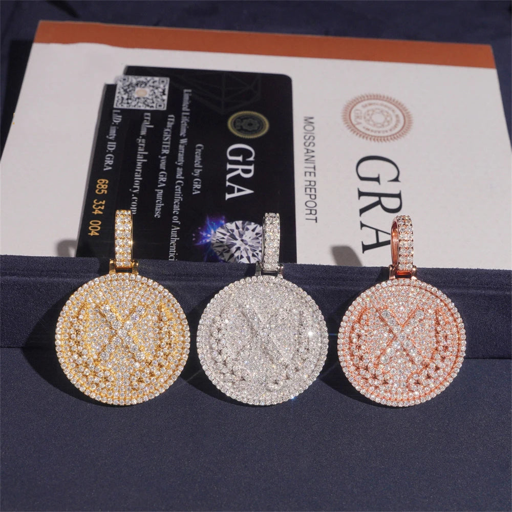 Moissminer X Round Pendant VVS Moissanite S925 Silver Iced Out Necklaces Men Women Hip Hop Jewelry Pass Tester With GRA