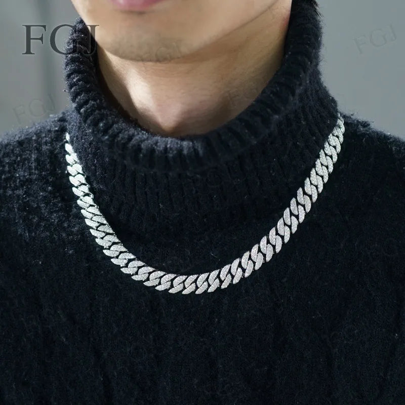925 Sterling Silver Moissanite Cuban Chain White & Yellow Gold Plated Full Chain Sparkle Fine Necklace For Wedding Gifts
