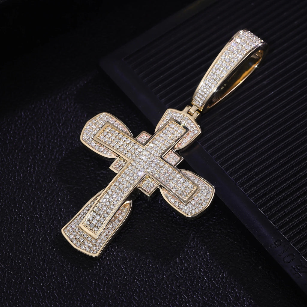 Provence Hip Hop Pendant for Women Moissanite Cross Pendant Custom Jewelry Real K Gold Charm Yellow Gold Pendant