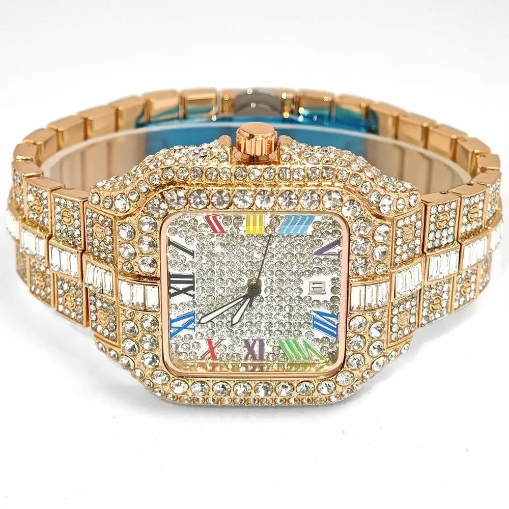 Luxury Ice Out Watch For Man Fashion Roman Literal AAA Watch Hip Hop Diamond Square Wrist Watch Men Gift 2025 Hot Sale