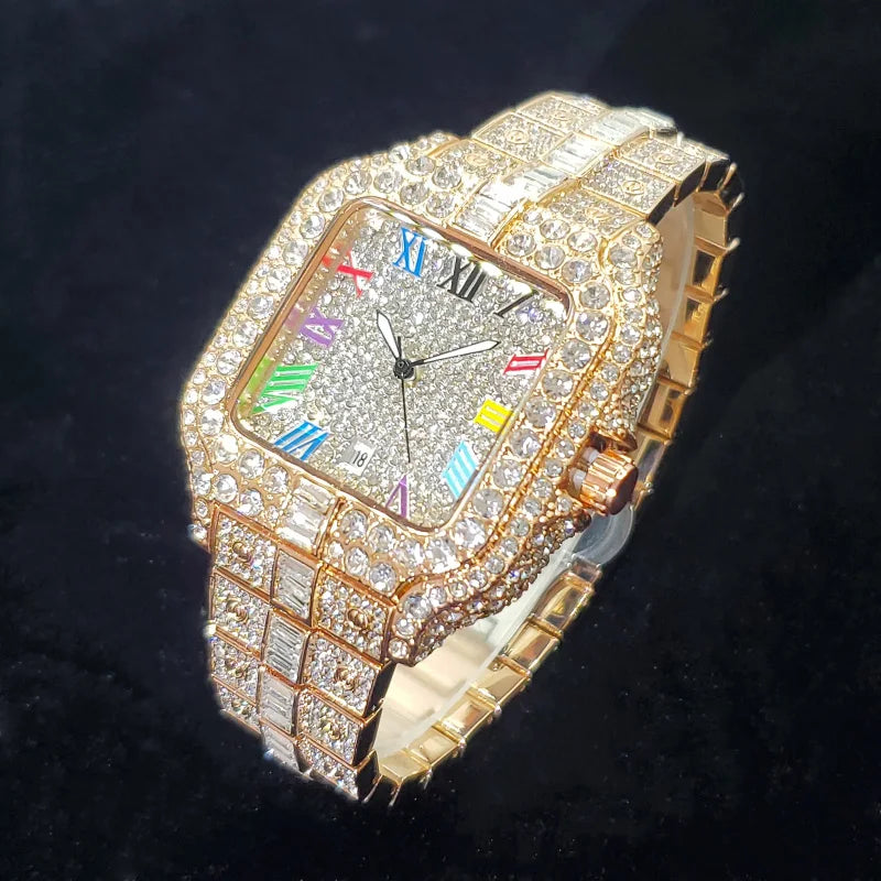 Hot Sale Diamond Watch for Men Top Brand Luxury Ice Wristwatch Fashion Stainless Steel Waterproof Quartz Watches Dropshipping