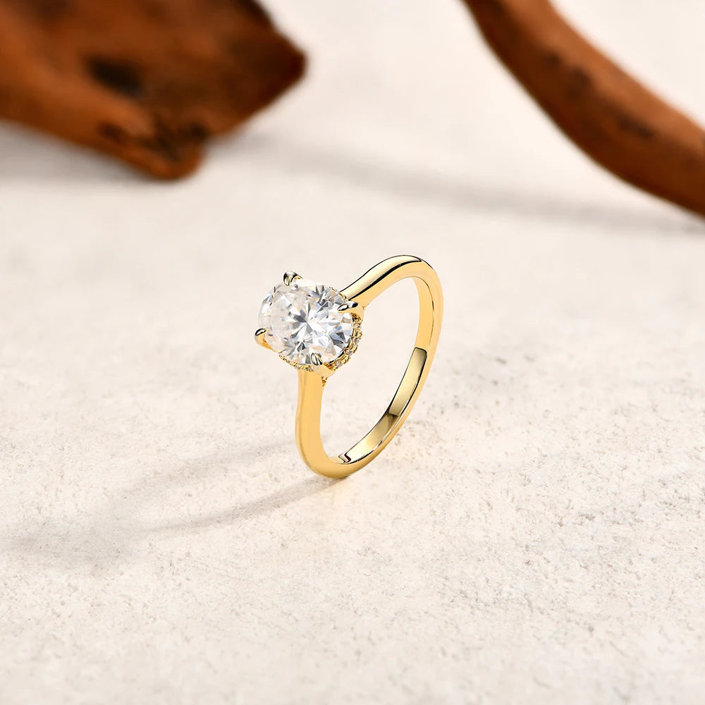 ATTAGEMS AU750 2.0CT Moissanite Ring Oval Cut Lab Diamond Solid 10K 14K 18K Gold For Women Engagement Bride Wedding Fine Jewelry