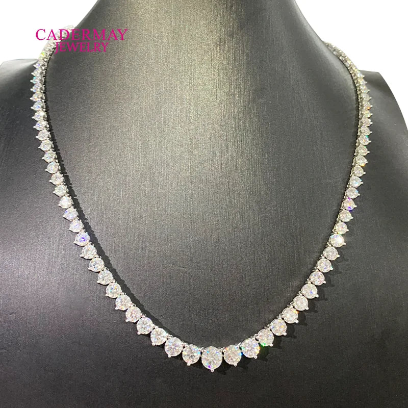 925 Silver V Shape Moissanite Necklace 3 Prongs VVS1 Moissanite Graduated Tennis Chain for Women Wedding Party Christmas Gift