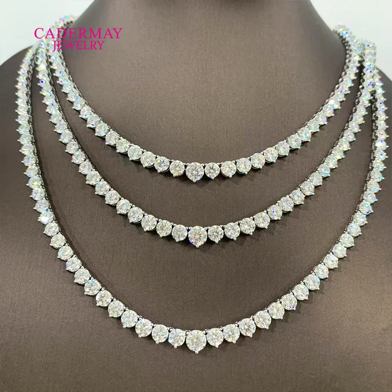 925 Silver V Shape Moissanite Necklace 3 Prongs VVS1 Moissanite Graduated Tennis Chain for Women Wedding Party Christmas Gift