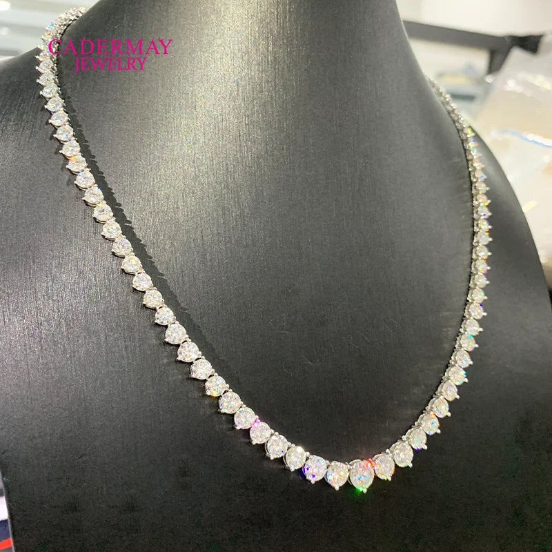 925 Silver V Shape Moissanite Necklace 3 Prongs VVS1 Moissanite Graduated Tennis Chain for Women Wedding Party Christmas Gift