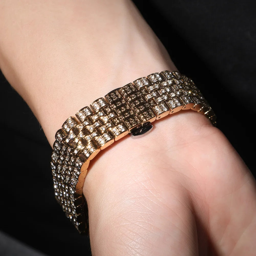 Hip Hop Bling Iced Out Quartz Waterproof Watches for Men Charm Jewelry Rose Gold Silver Color