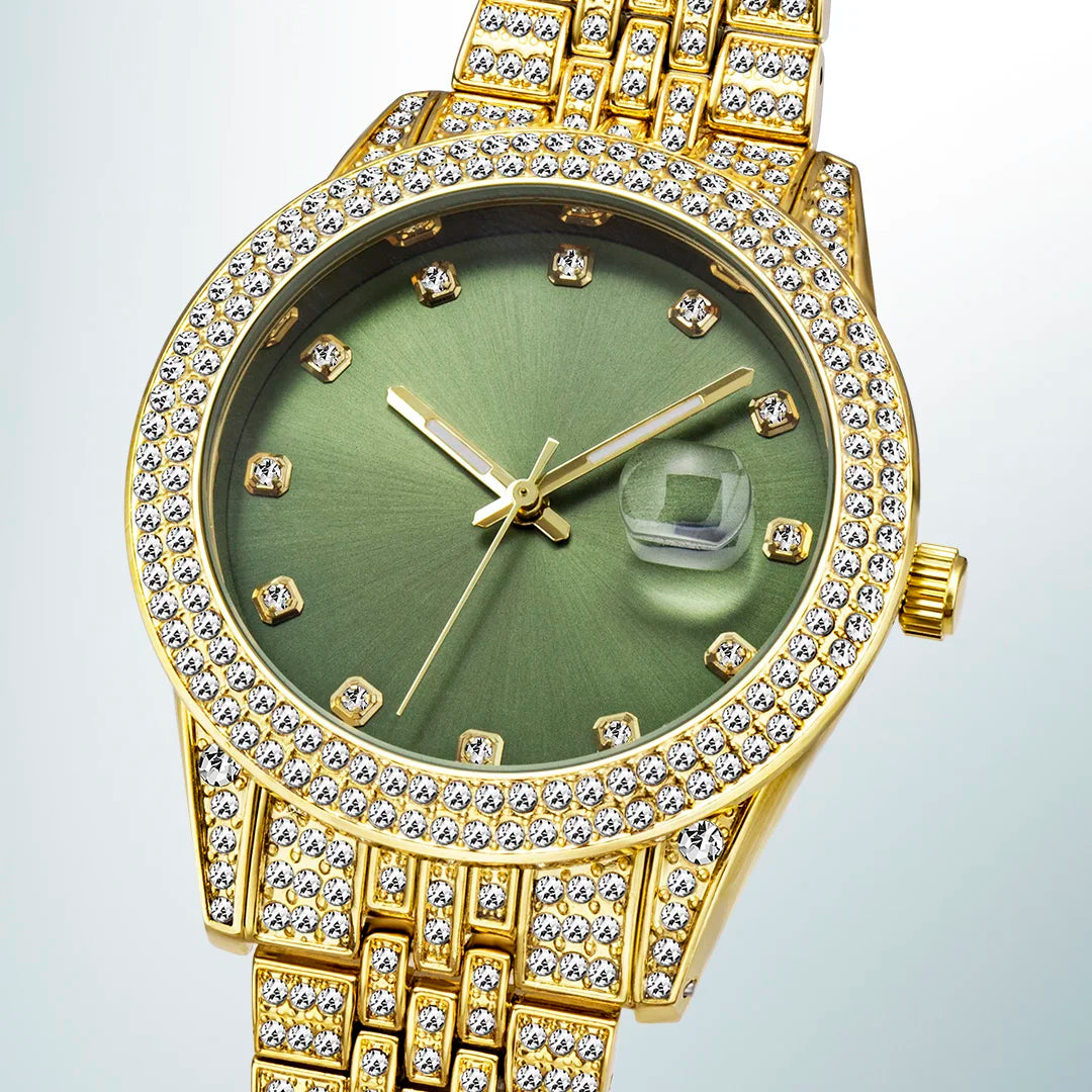Green Women Watch Elegant Fashion Retro Style Color Ladies Quartz Watches Diamond Band Calendar Waterproof Wristwatch Female