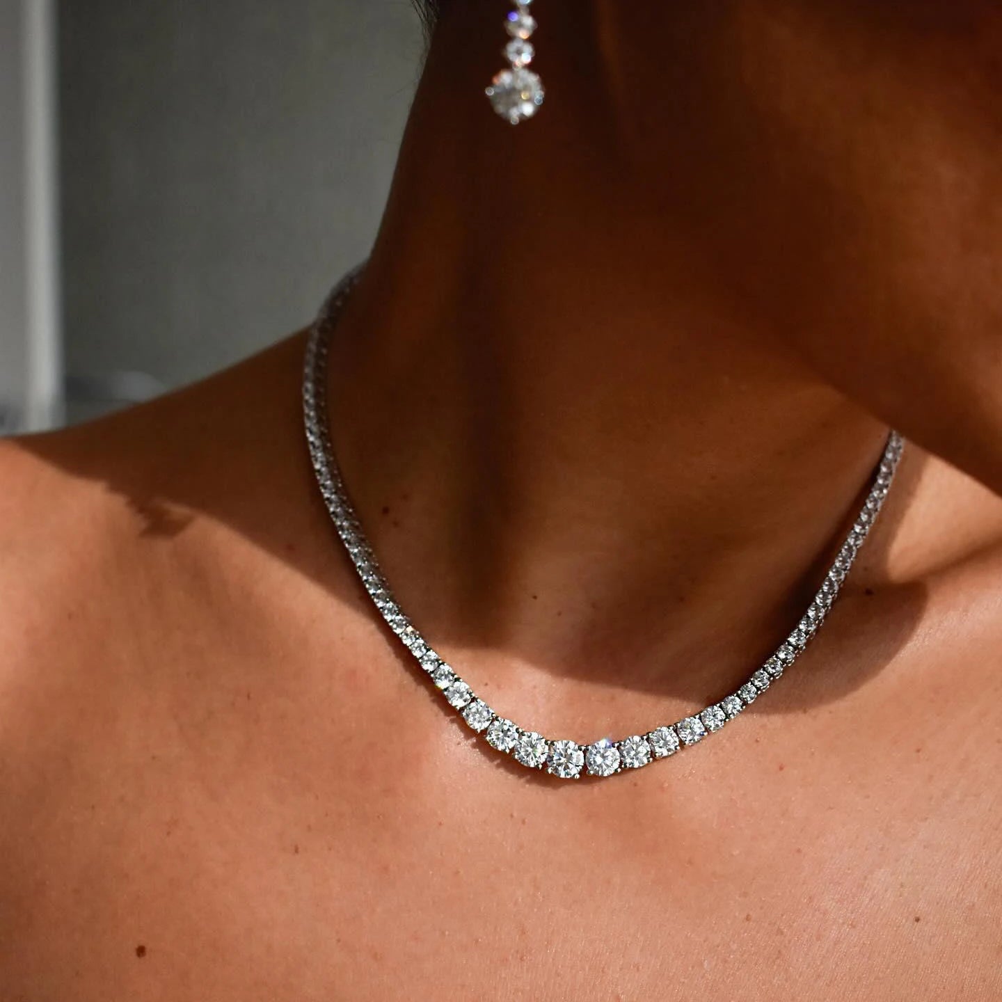 BXINY Luxury Gradient Full Moissanite Tennis Necklaces S925 Silver GRA Certified Diamond for Women Romantic Bridal Gifts Jewelry