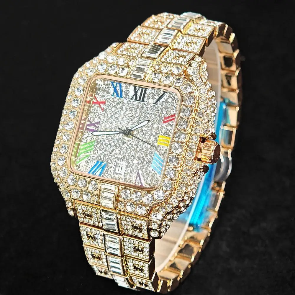 Luxury Ice Out Watch For Man Fashion Roman Literal AAA Watch Hip Hop Diamond Square Wrist Watch Men Gift 2025 Hot Sale