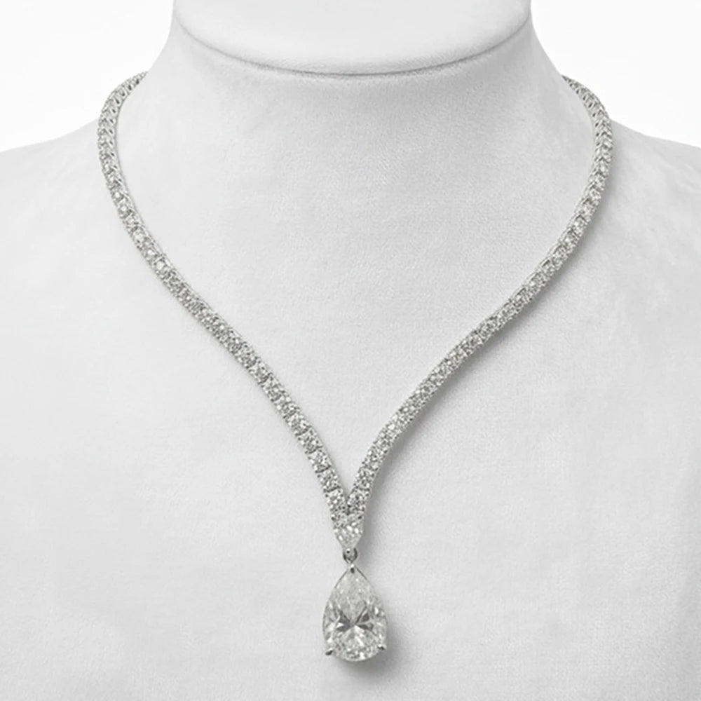 6Carat Pear Cut Full Moissanite Tennis Necklace for Women V-shape 3mm Round Cut Diamond S925 Silver WaterDrop Riviera Necklaces
