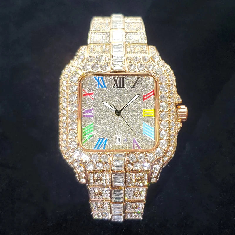 Hot Sale Diamond Watch for Men Top Brand Luxury Ice Wristwatch Fashion Stainless Steel Waterproof Quartz Watches Dropshipping