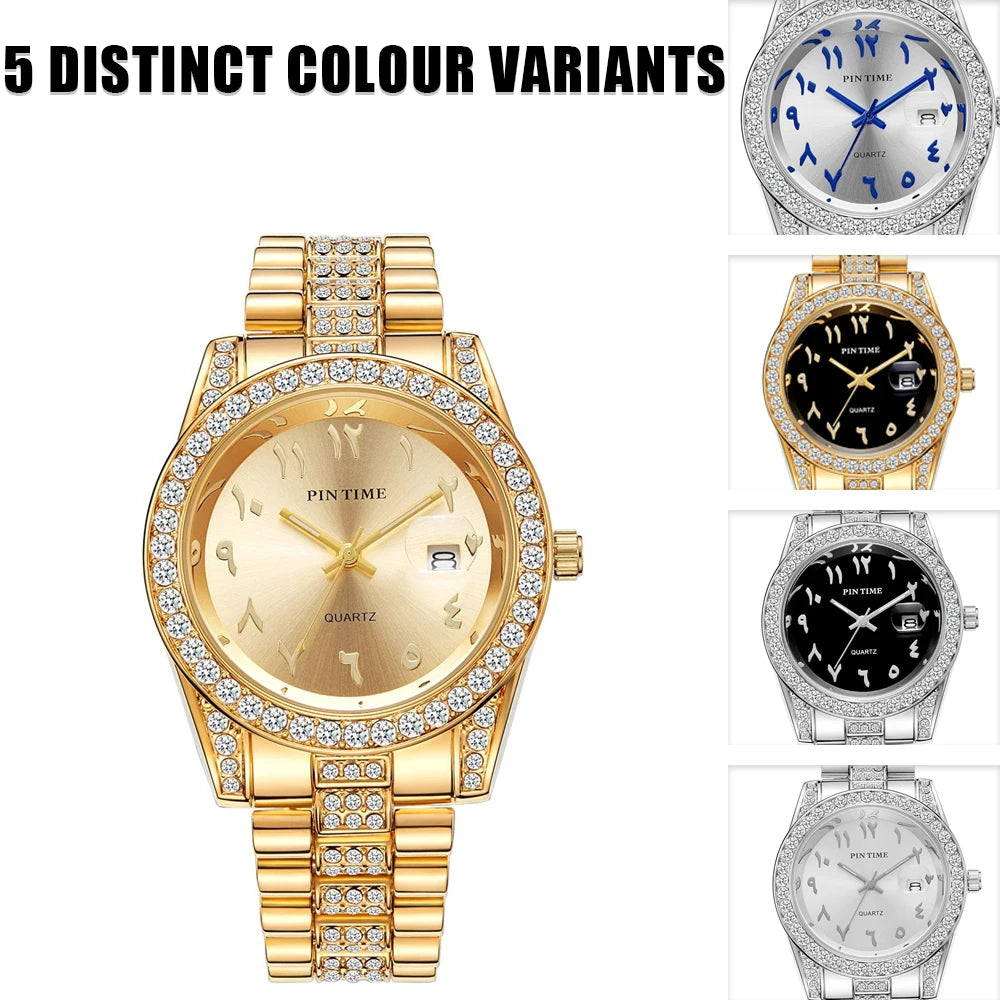 New Business Gentleman's Watch with Single-Fold Clasp Water-Resistant Date Display Luxury Diamond-Set Men's Quartz Timepiece