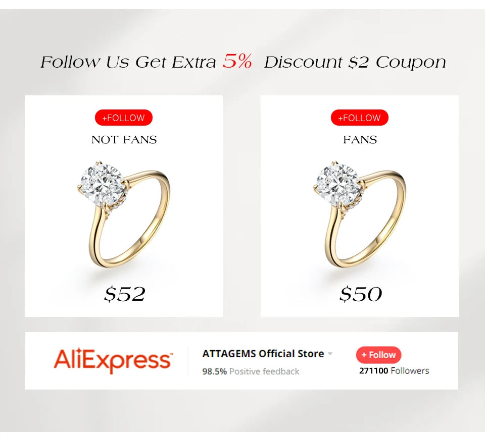 ATTAGEMS AU750 2.0CT Moissanite Ring Oval Cut Lab Diamond Solid 10K 14K 18K Gold For Women Engagement Bride Wedding Fine Jewelry