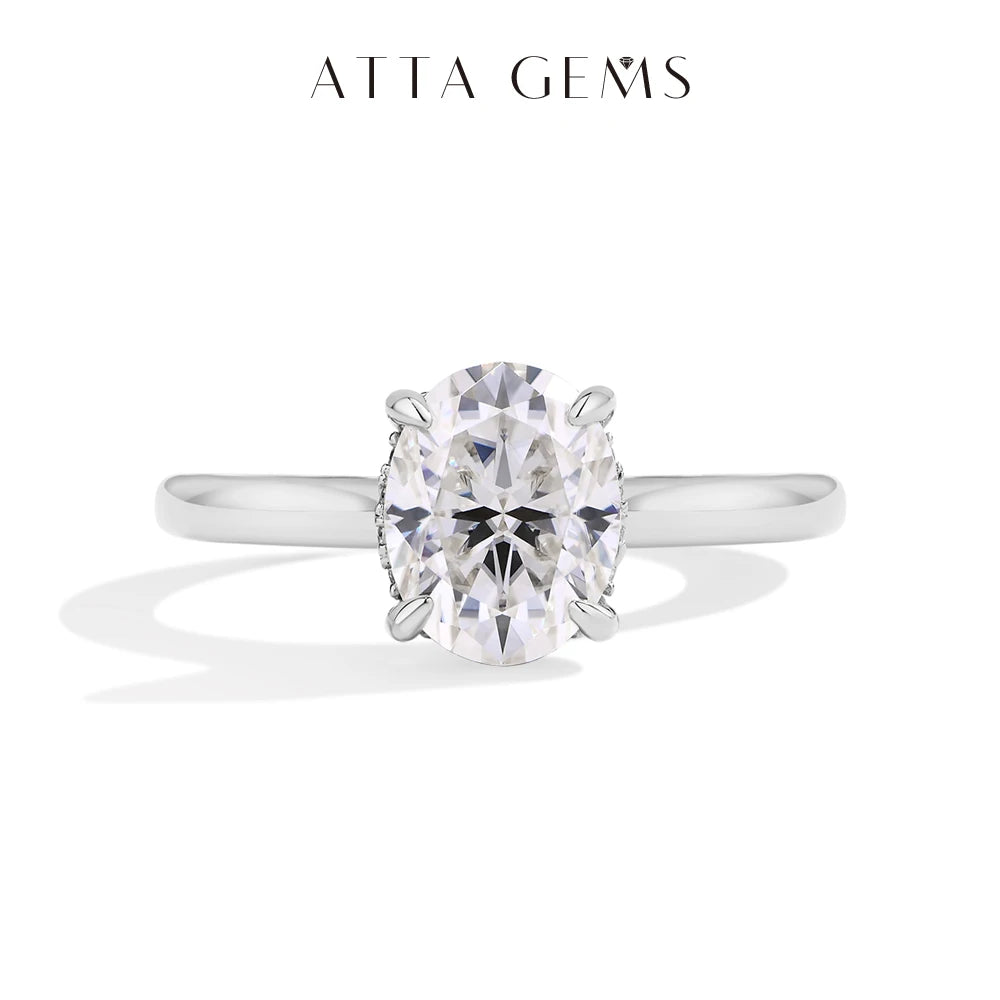 ATTAGEMS AU750 2.0CT Moissanite Ring Oval Cut Lab Diamond Solid 10K 14K 18K Gold For Women Engagement Bride Wedding Fine Jewelry